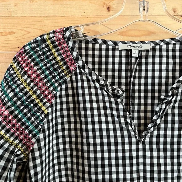 Madewell Black & white Checkered Long sleeve blouse size M - Picture 2 of 10